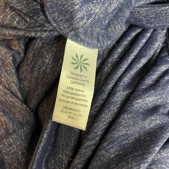 Athleta Odyssey Twisted Ruched mini skirt space dye metallic blue Stretch Knit L - Picture 10 of 13